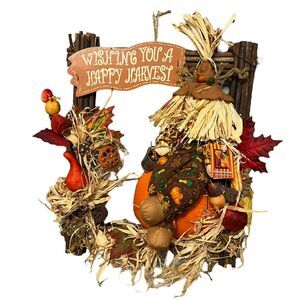 Wall Hanging Decor Wishing You A Happy Harvest Scarecrow Festive Autumn Fall